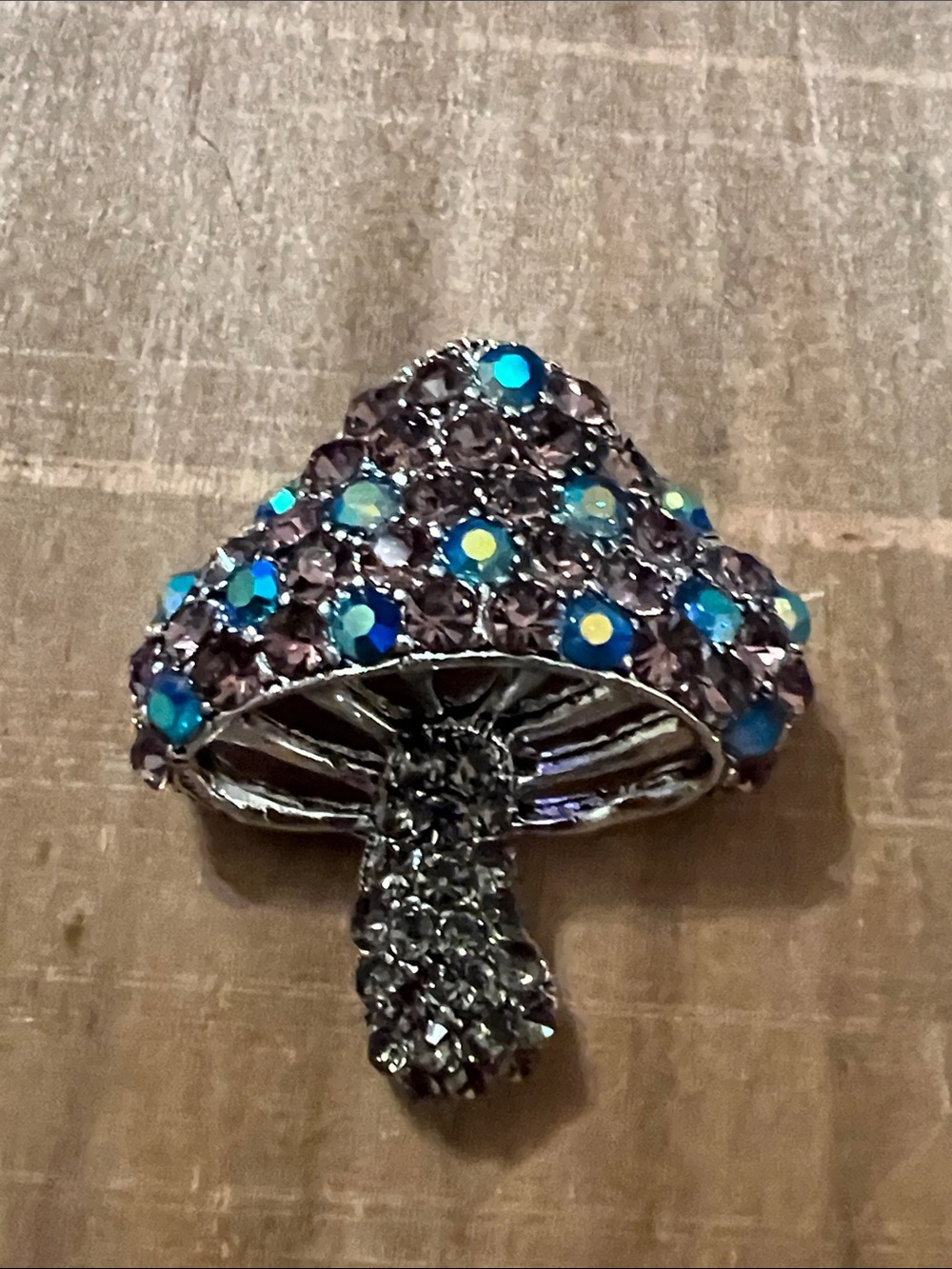 3/$18 Crystal Mushroom Brooch in Purple and Blue - Lot 492